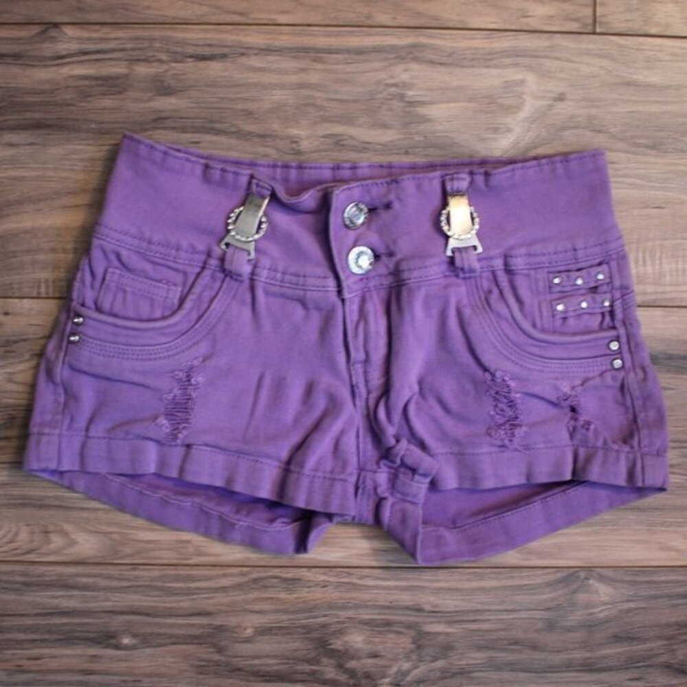 Silver Diva Distressed Purple Bling Booty Shorts 5